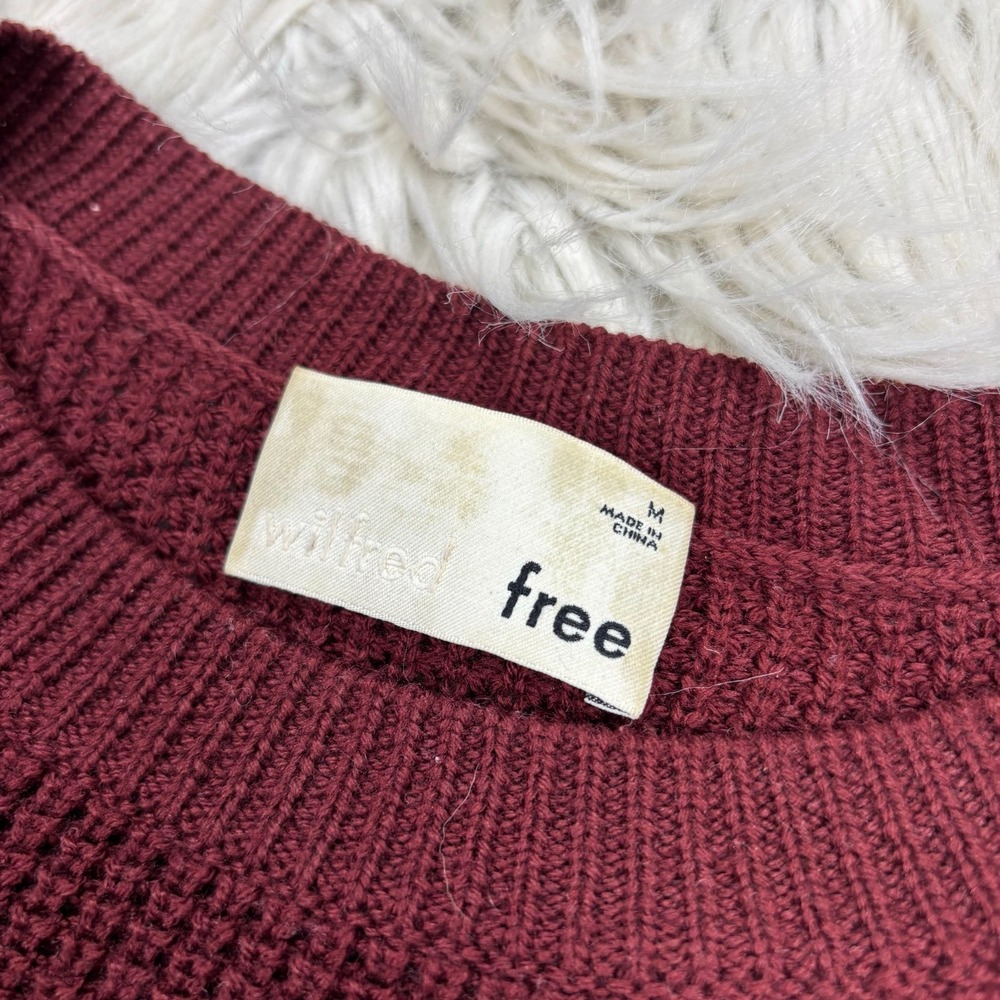 Aritzia Wilfred Free Women's M Burgundy Merino Tunic Sweater CAM7-3409 Waffle - Picture 3 of 6